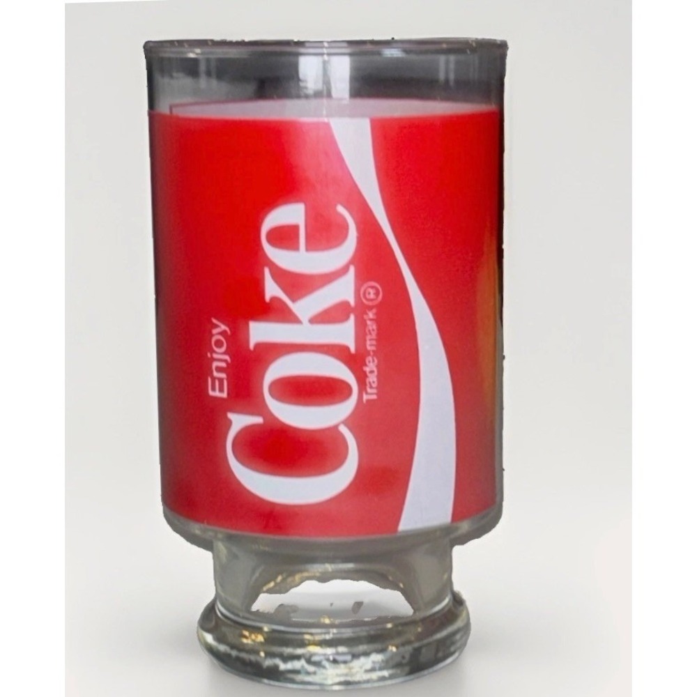 VTG 1980s Coca-Cola Pedestal Glass 32oz 7"x4" Red White Cursive Logo Collectible